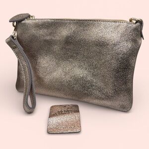 Street Level Anthropologie Rose Gold Metallic Leather Glitter Clutch Wristlet